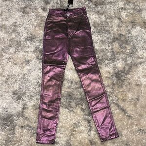 Vibrant Metallic Purple Skinny Pants